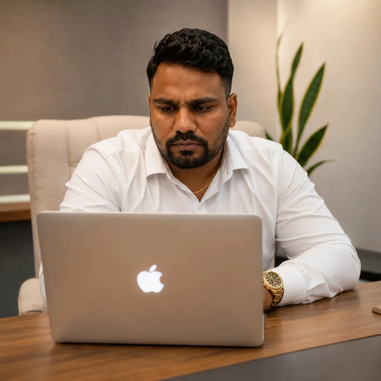 Surya Kant Jha, Chairman of The Holidays Group - Chairman profile working at a modern office desk